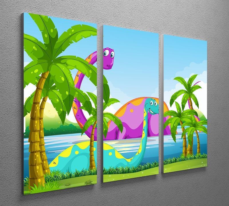 Dinosaur having fun in the lake 3 Split Panel Canvas Print - Canvas Art Rocks - 2