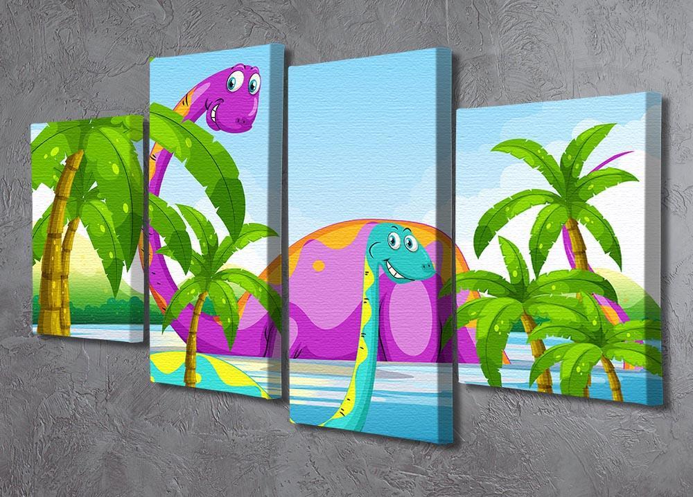 Dinosaur having fun in the lake 4 Split Panel Canvas - Canvas Art Rocks - 2