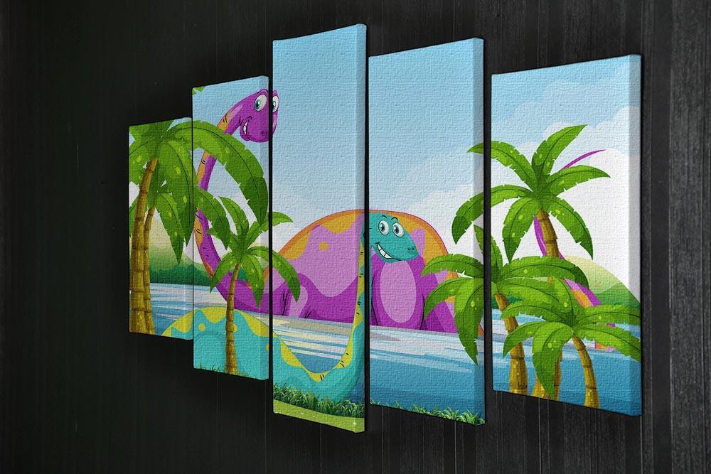 Dinosaur having fun in the lake 5 Split Panel Canvas - Canvas Art Rocks - 2