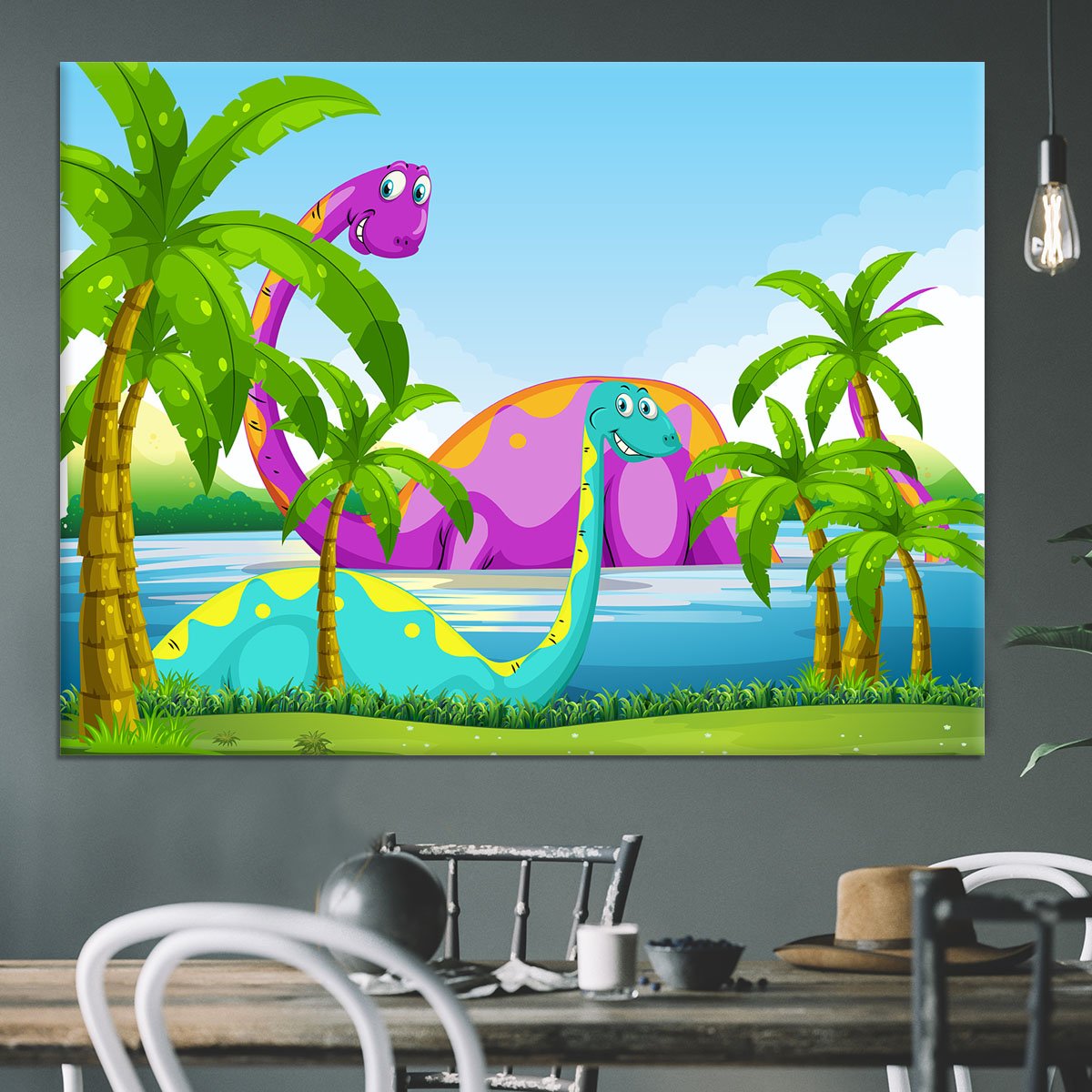 Dinosaur having fun in the lake Canvas Print or Poster