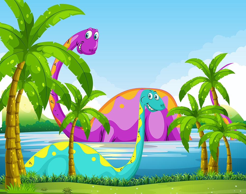 Dinosaur having fun in the lake Wall Mural Wallpaper - Canvas Art Rocks - 1