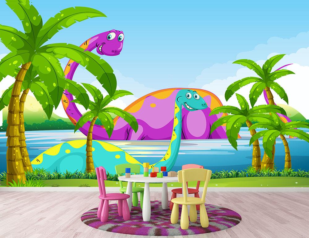 Dinosaur having fun in the lake Wall Mural Wallpaper - Canvas Art Rocks - 2