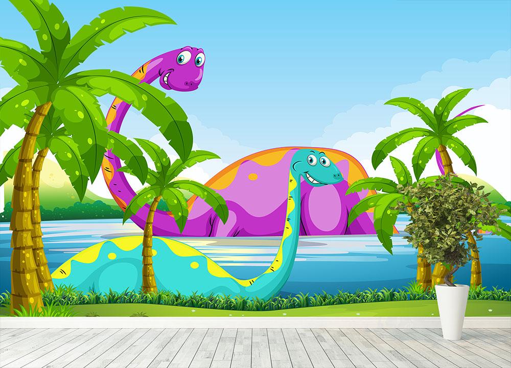 Dinosaur having fun in the lake Wall Mural Wallpaper - Canvas Art Rocks - 4