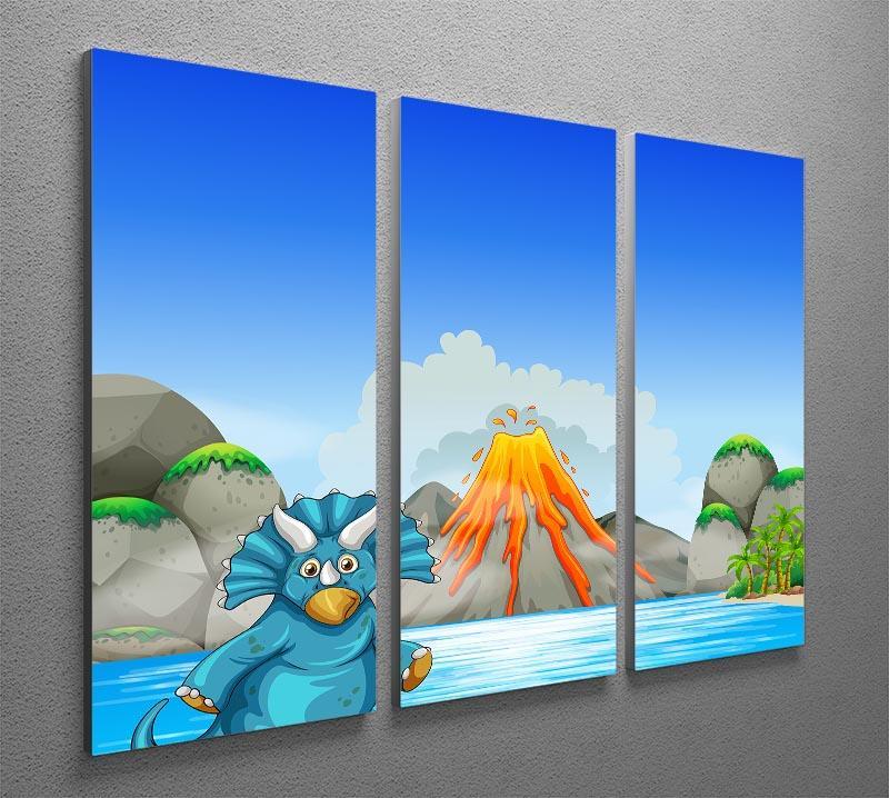 Dinosaur living by the lake 3 Split Panel Canvas Print - Canvas Art Rocks - 2