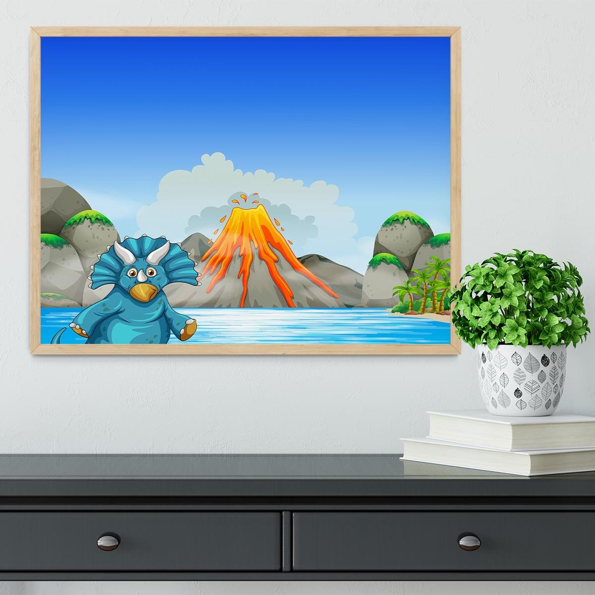 Dinosaur living by the lake Framed Print - Canvas Art Rocks - 4