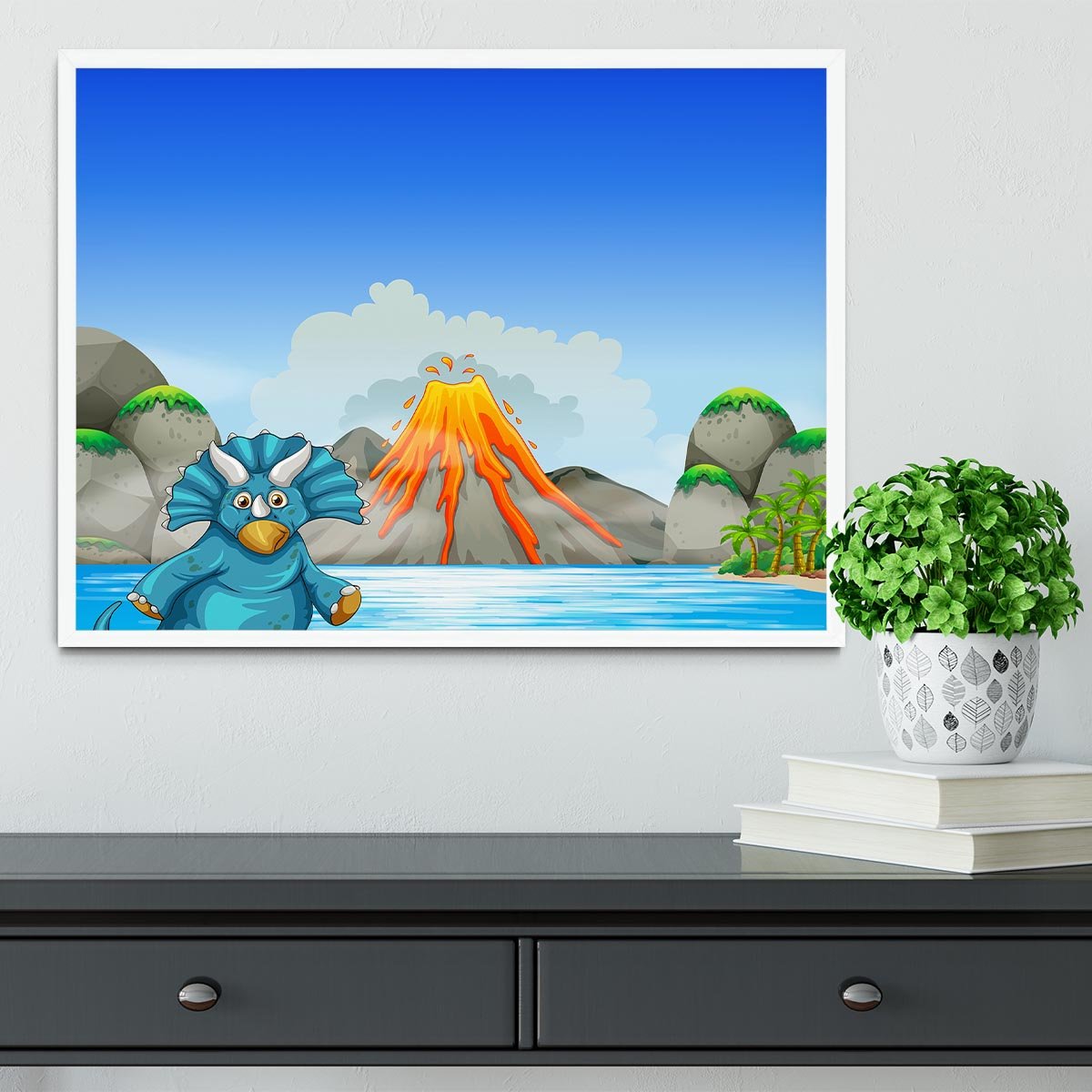 Dinosaur living by the lake Framed Print - Canvas Art Rocks -6