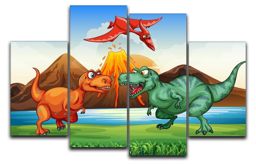 Dinosaurs fighting 4 Split Panel Canvas  - Canvas Art Rocks - 1
