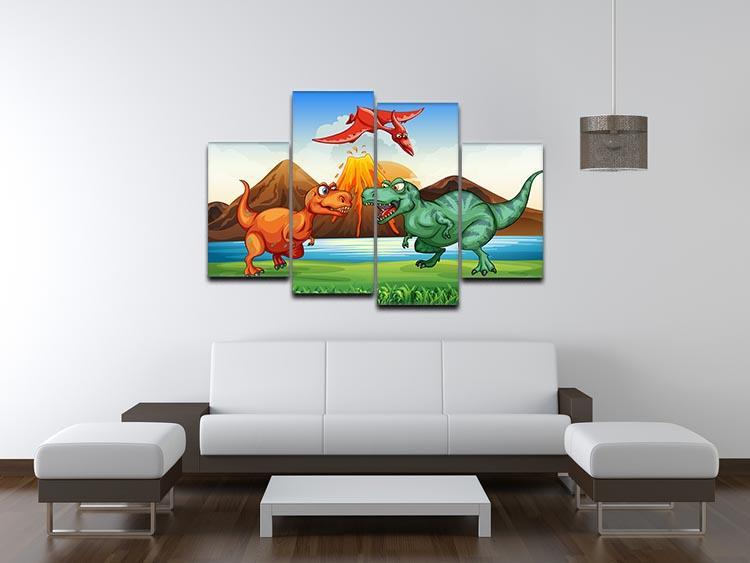 Dinosaurs fighting 4 Split Panel Canvas - Canvas Art Rocks - 3