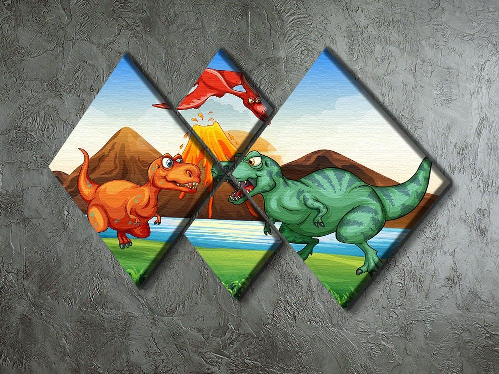 Dinosaurs fighting 4 Square Multi Panel Canvas - Canvas Art Rocks - 2