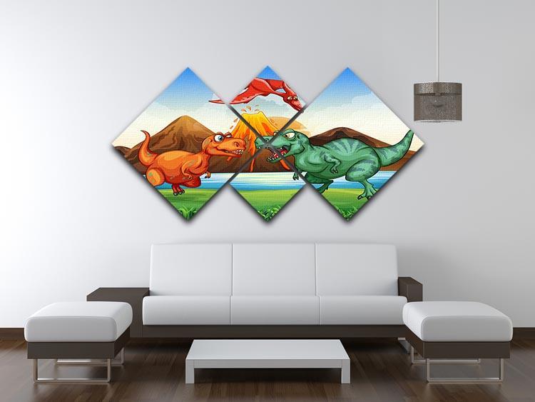 Dinosaurs fighting 4 Square Multi Panel Canvas - Canvas Art Rocks - 3