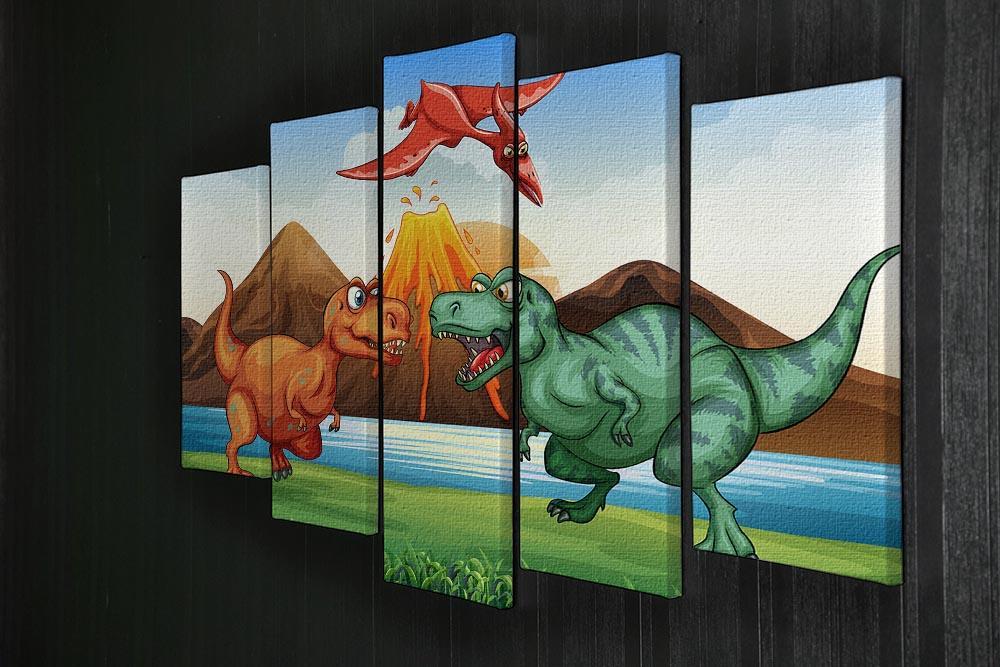 Dinosaurs fighting 5 Split Panel Canvas - Canvas Art Rocks - 2