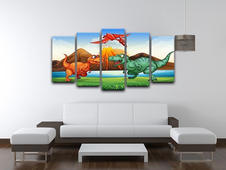 Dinosaurs fighting 5 Split Panel Canvas - Canvas Art Rocks - 3