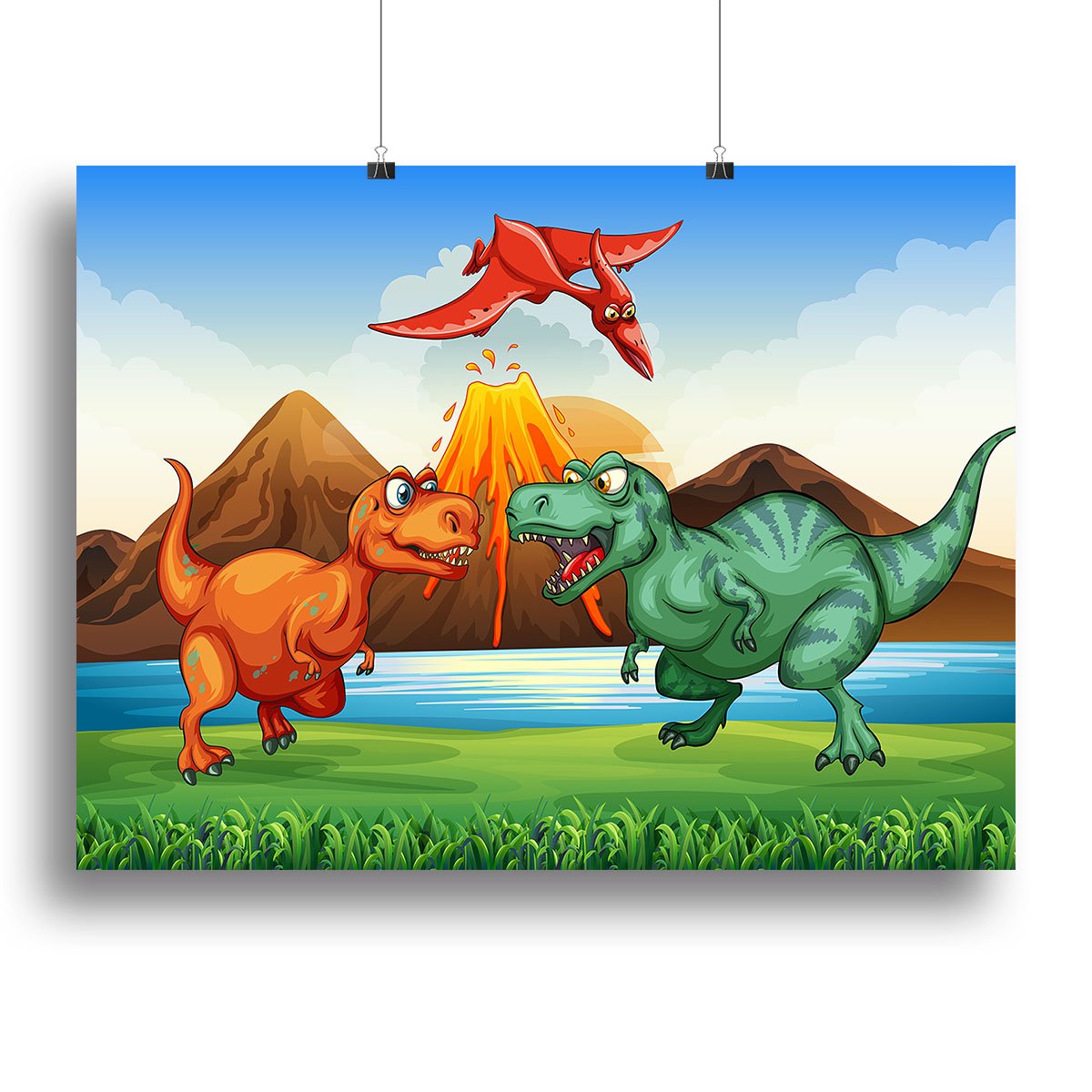 Dinosaurs fighting Canvas Print or Poster