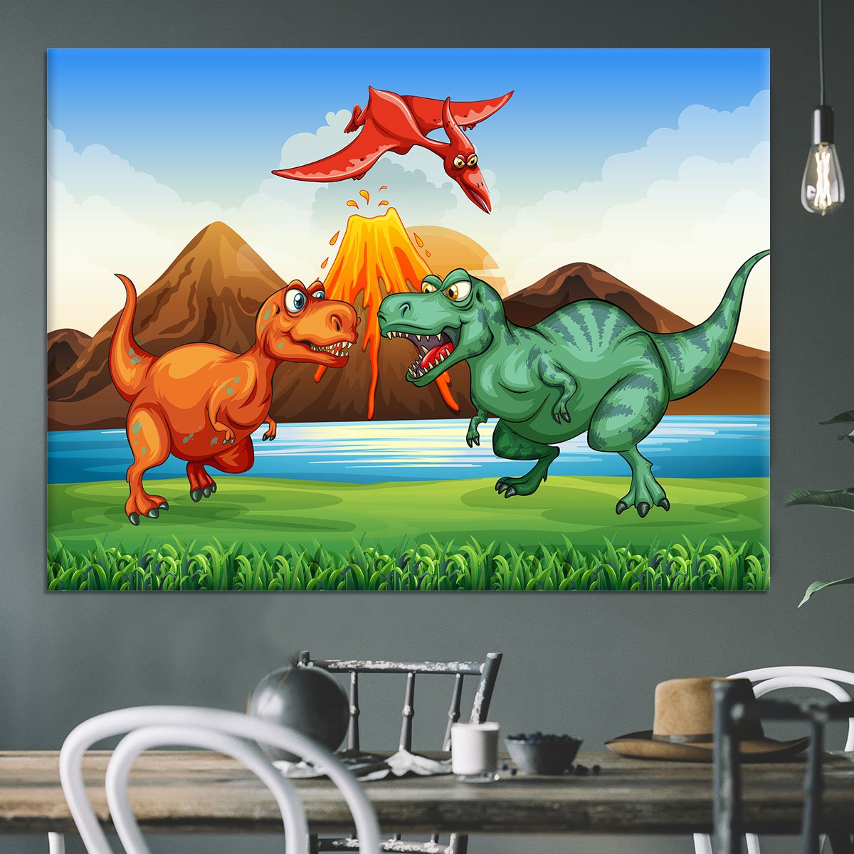 Dinosaurs fighting Canvas Print or Poster