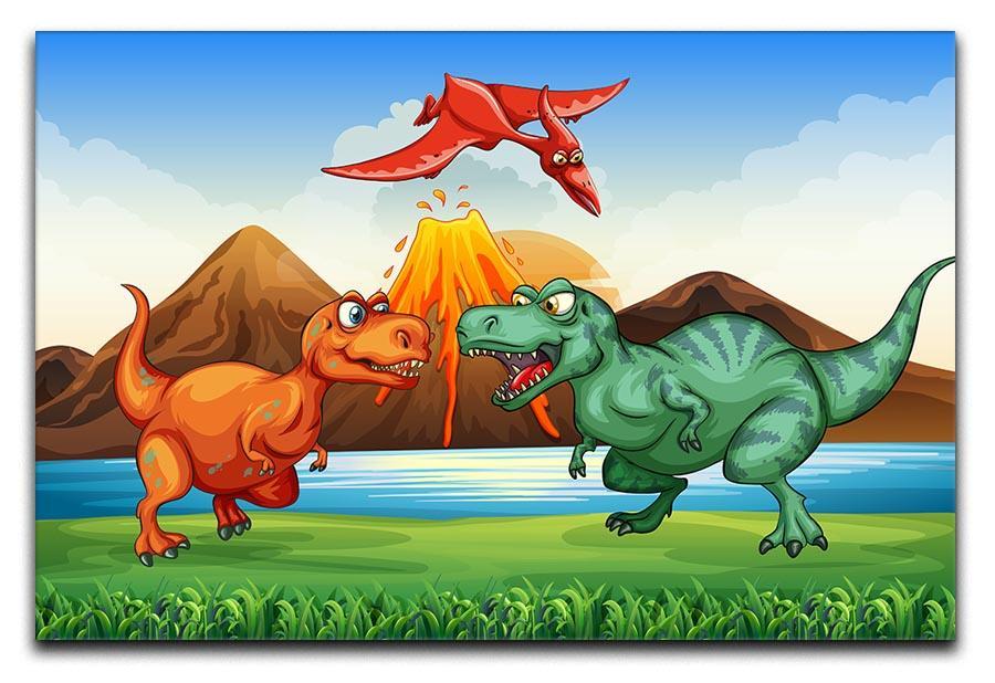 Dinosaurs fighting Canvas Print or Poster  - Canvas Art Rocks - 1