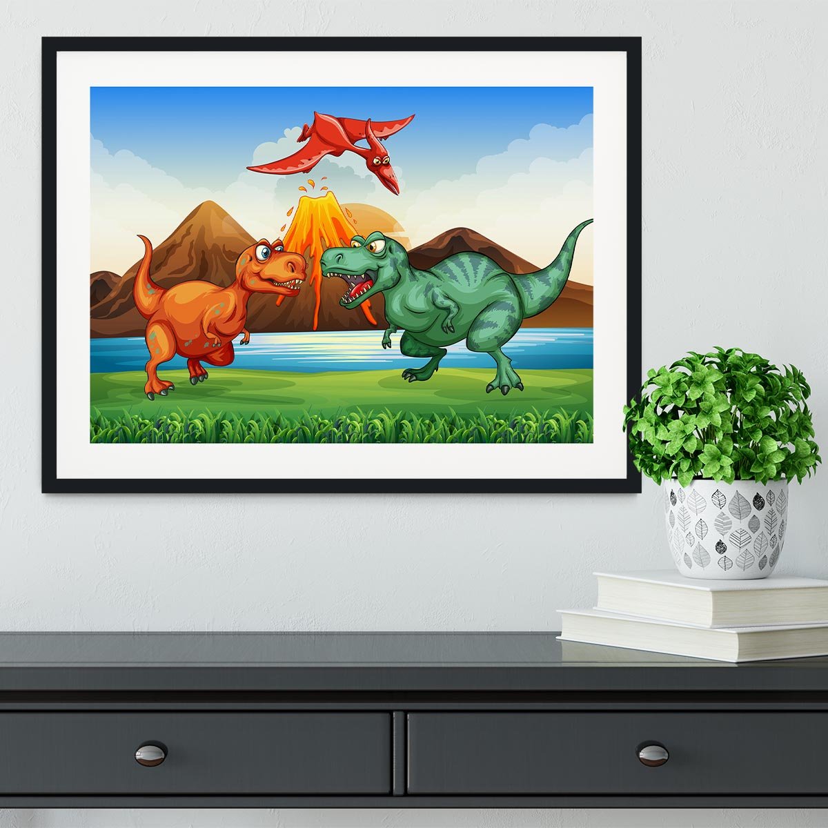 Dinosaurs fighting Framed Print - Canvas Art Rocks - 1