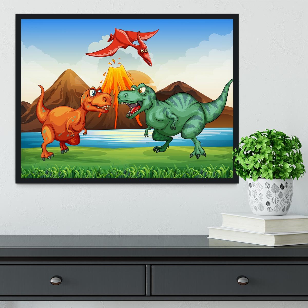 Dinosaurs fighting Framed Print - Canvas Art Rocks - 2