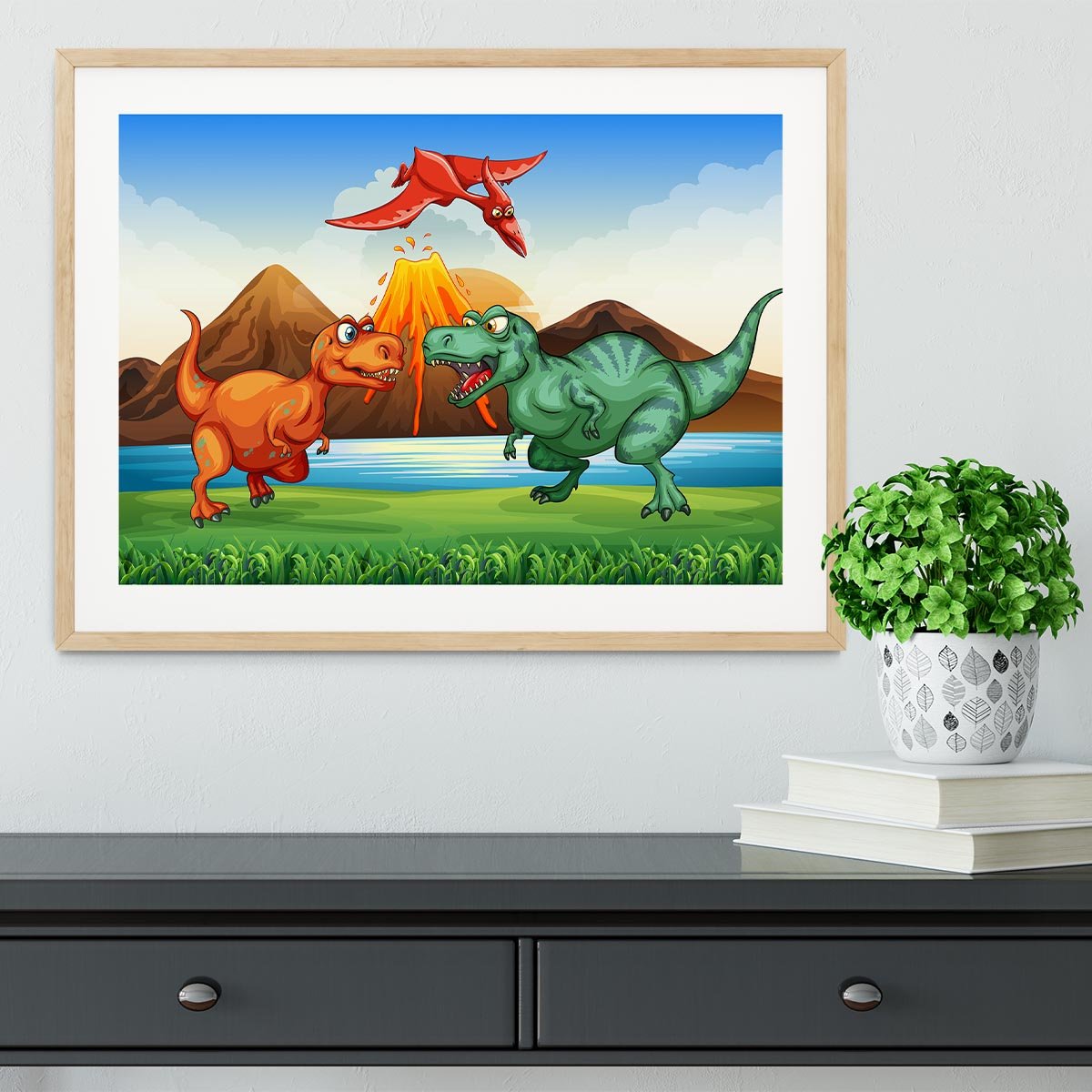 Dinosaurs fighting Framed Print - Canvas Art Rocks - 3