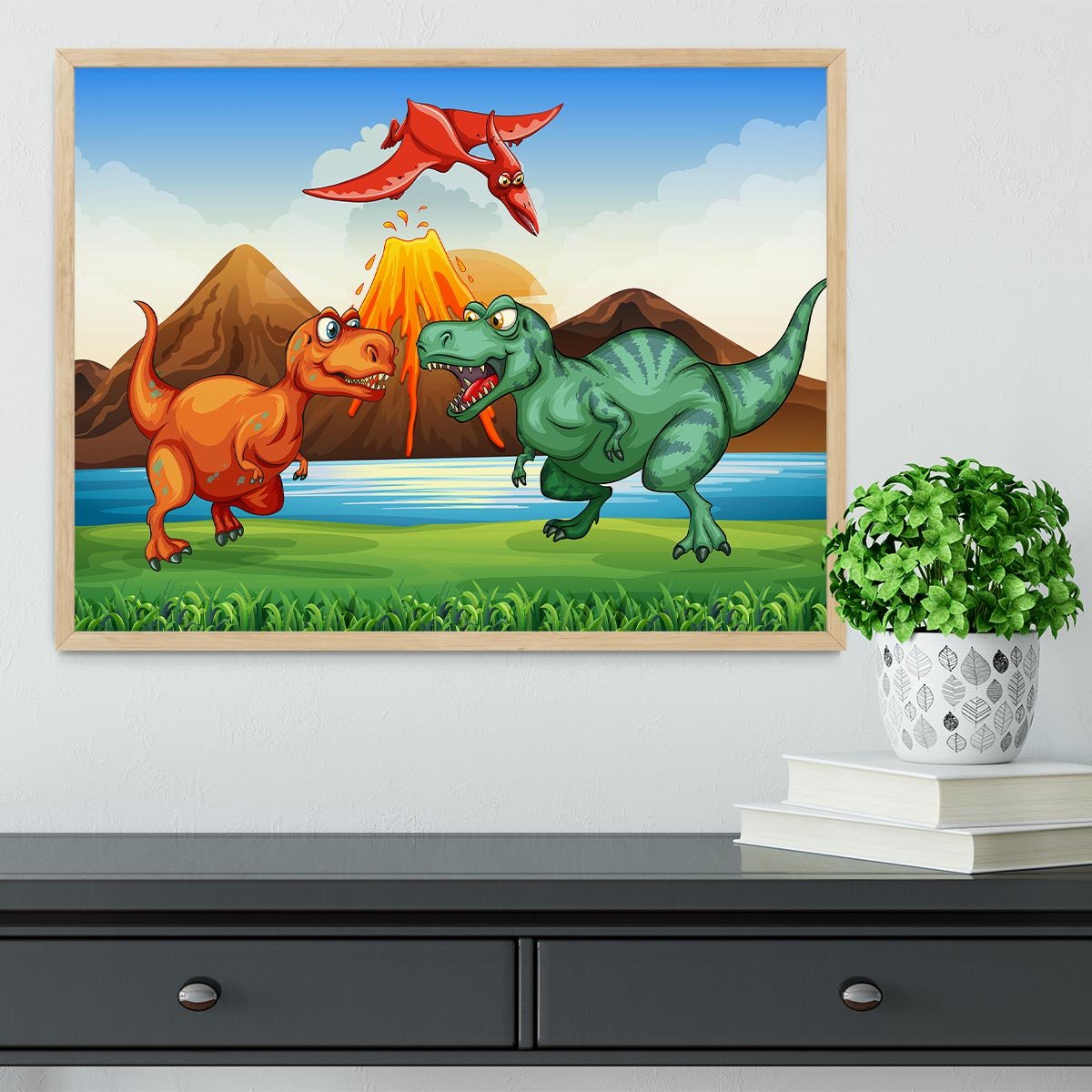 Dinosaurs fighting Framed Print - Canvas Art Rocks - 4