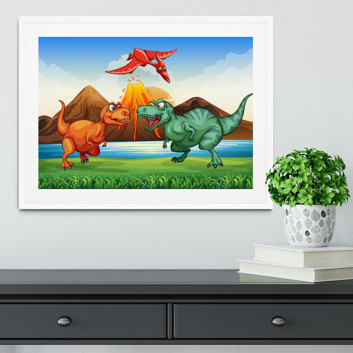 Dinosaurs fighting Framed Print - Canvas Art Rocks - 5