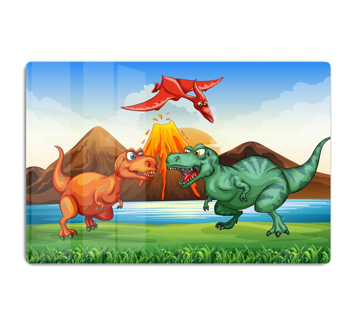 Dinosaurs fighting HD Metal Print