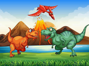 Dinosaurs fighting Wall Mural Wallpaper - Canvas Art Rocks - 1