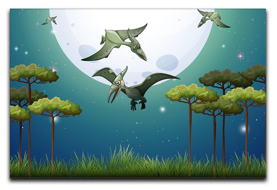 Dinosaurs flying on fullmoon Canvas Print or Poster  - Canvas Art Rocks - 1