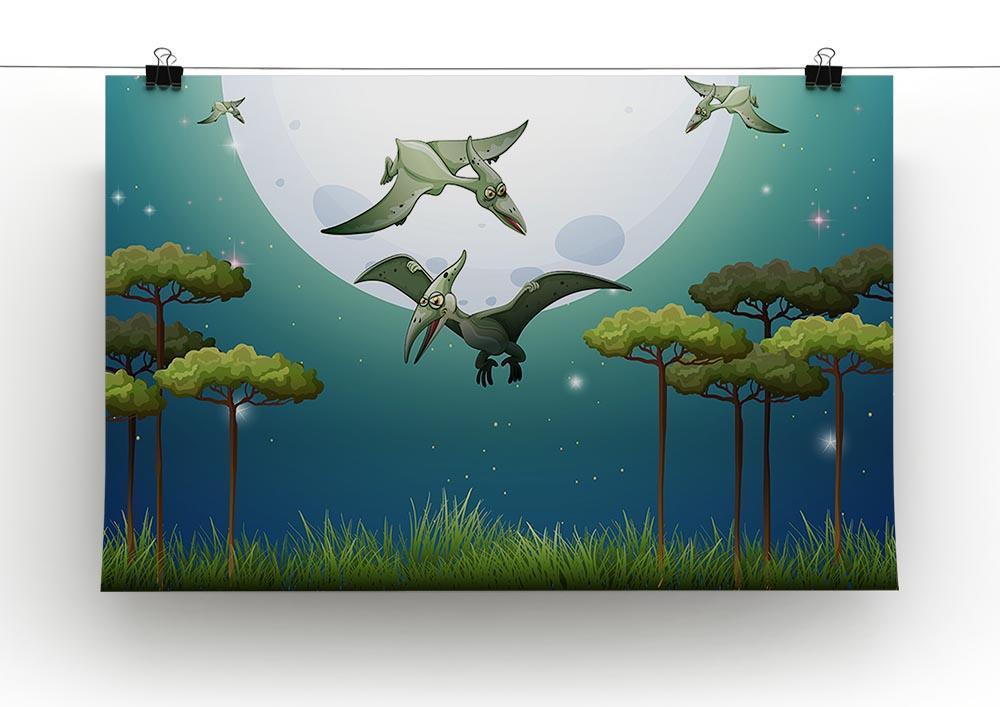 Dinosaurs flying on fullmoon Canvas Print or Poster - Canvas Art Rocks - 2