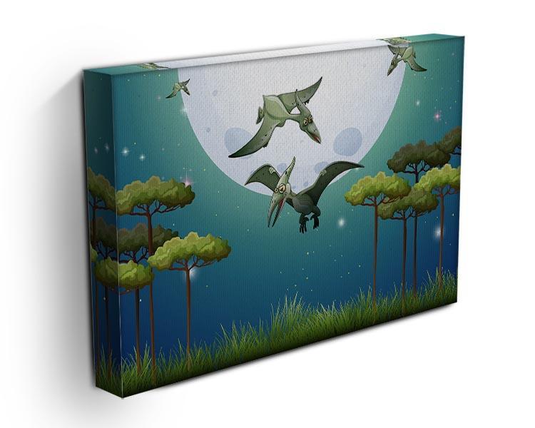 Dinosaurs flying on fullmoon Canvas Print or Poster - Canvas Art Rocks - 3