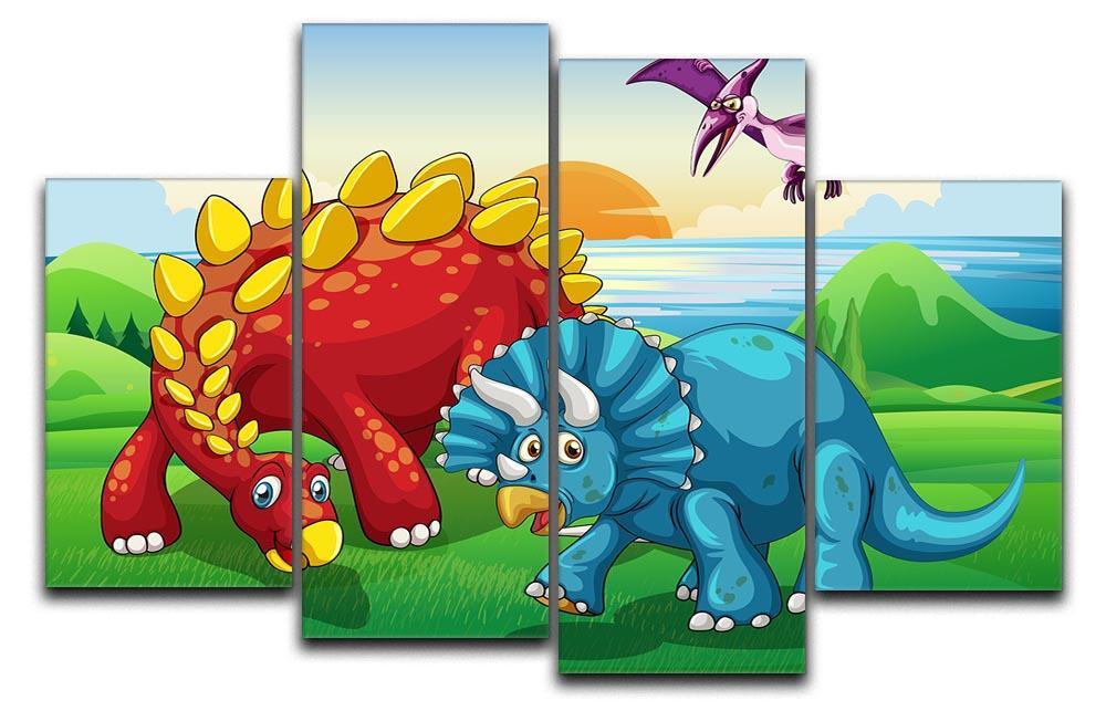 Dinosaurs in the park 4 Split Panel Canvas  - Canvas Art Rocks - 1