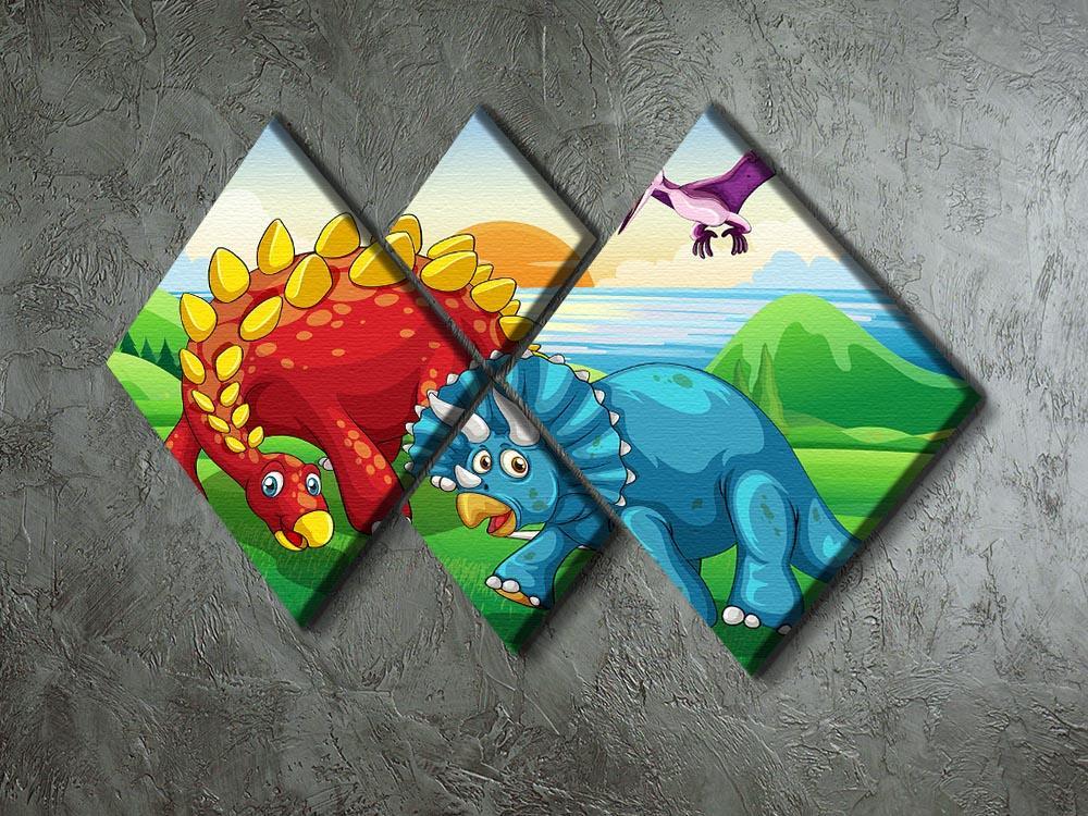 Dinosaurs in the park 4 Square Multi Panel Canvas - Canvas Art Rocks - 2