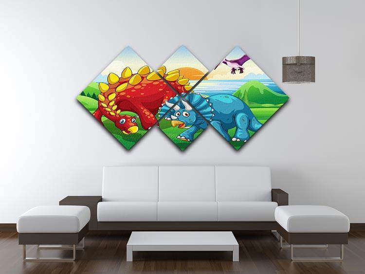 Dinosaurs in the park 4 Square Multi Panel Canvas - Canvas Art Rocks - 3