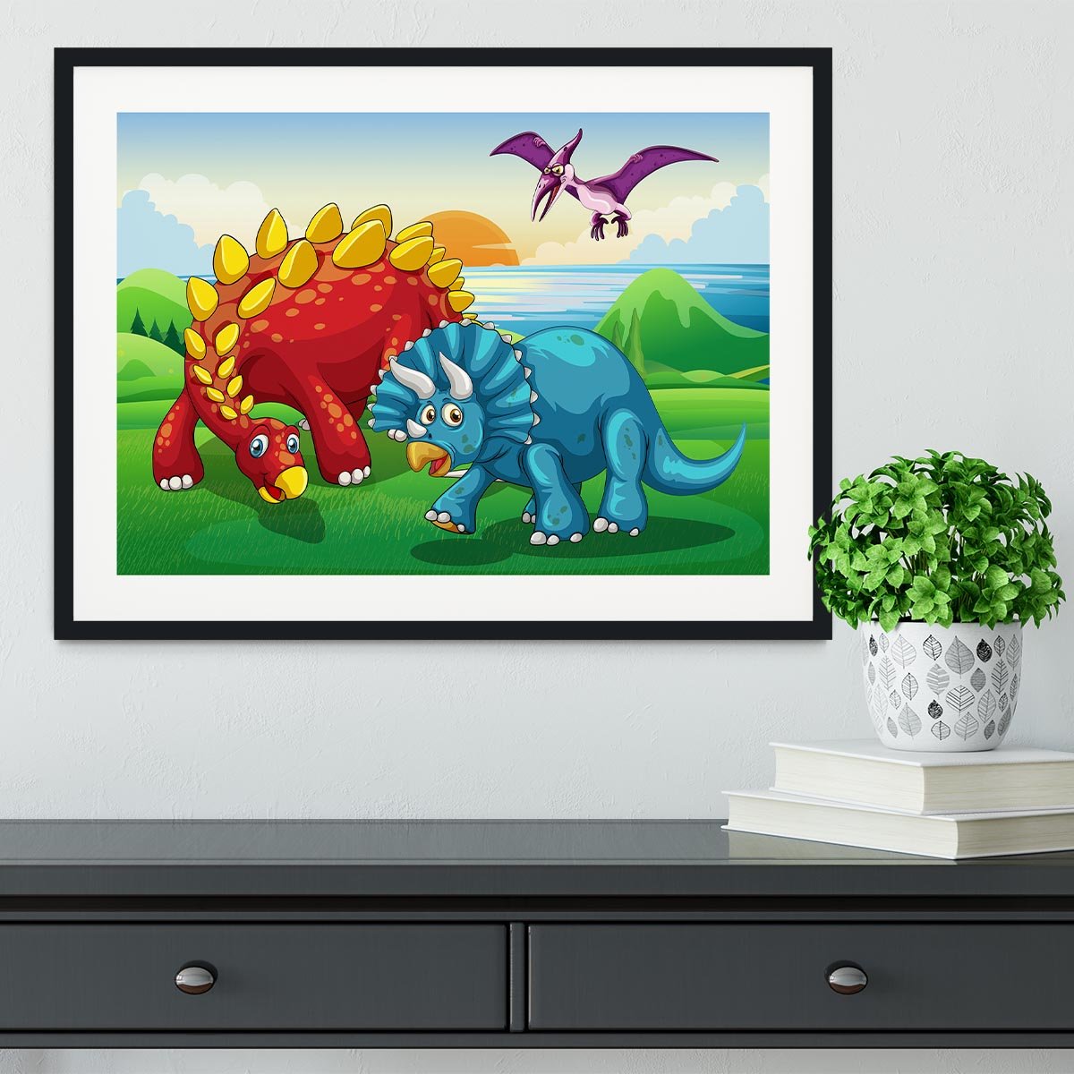 Dinosaurs in the park Framed Print - Canvas Art Rocks - 1