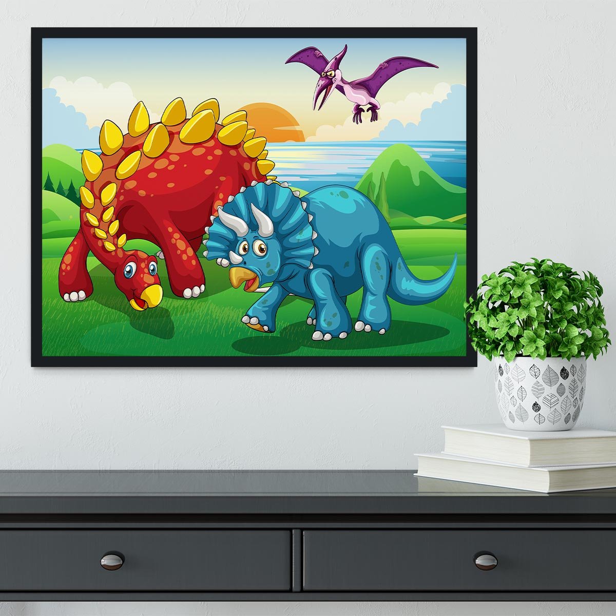 Dinosaurs in the park Framed Print - Canvas Art Rocks - 2