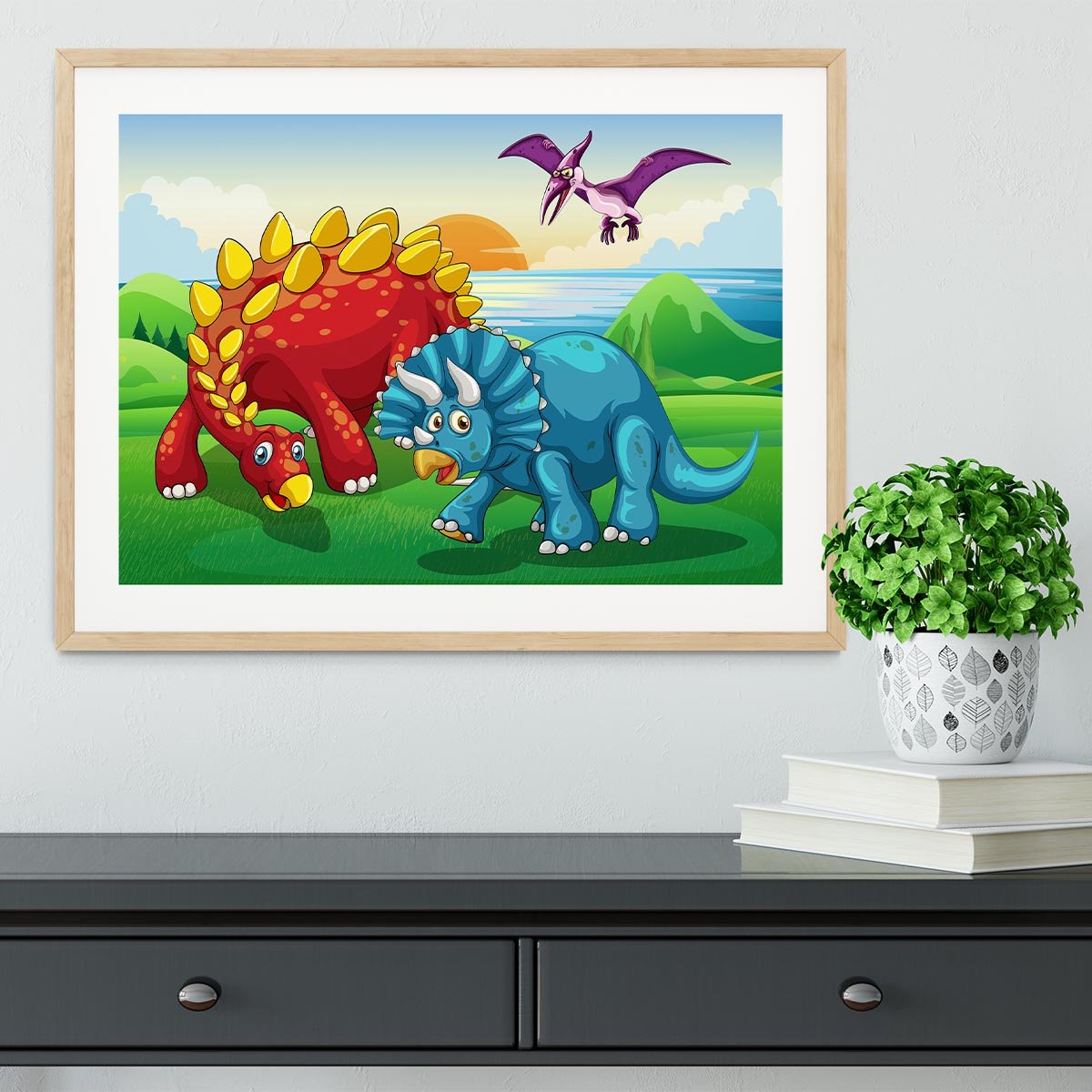 Dinosaurs in the park Framed Print - Canvas Art Rocks - 3