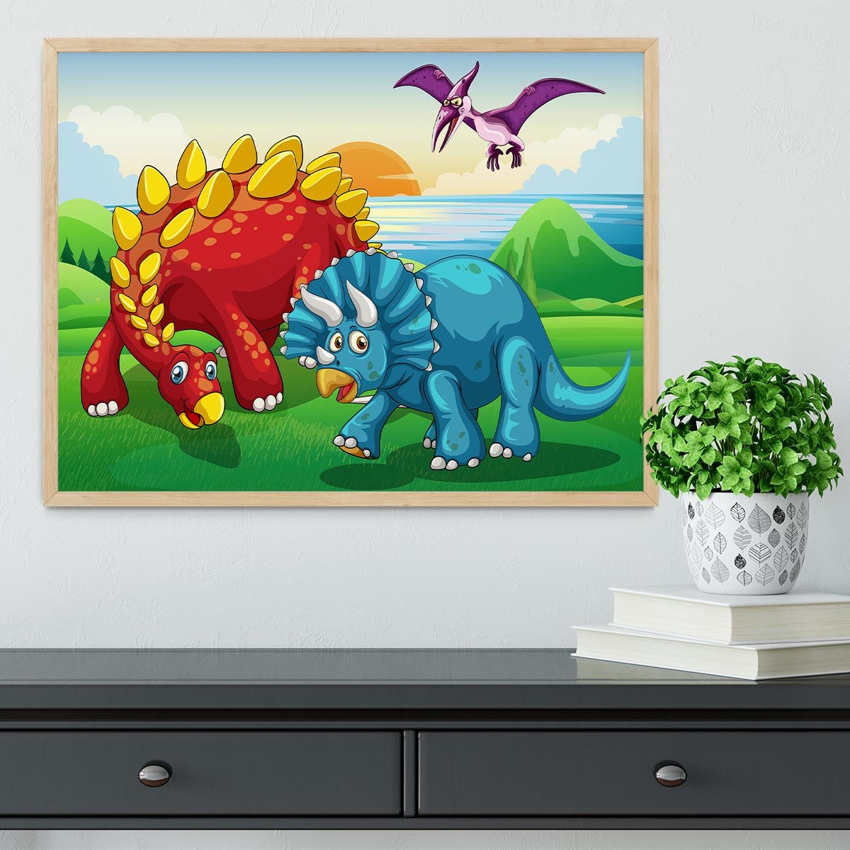 Dinosaurs in the park Framed Print - Canvas Art Rocks - 4