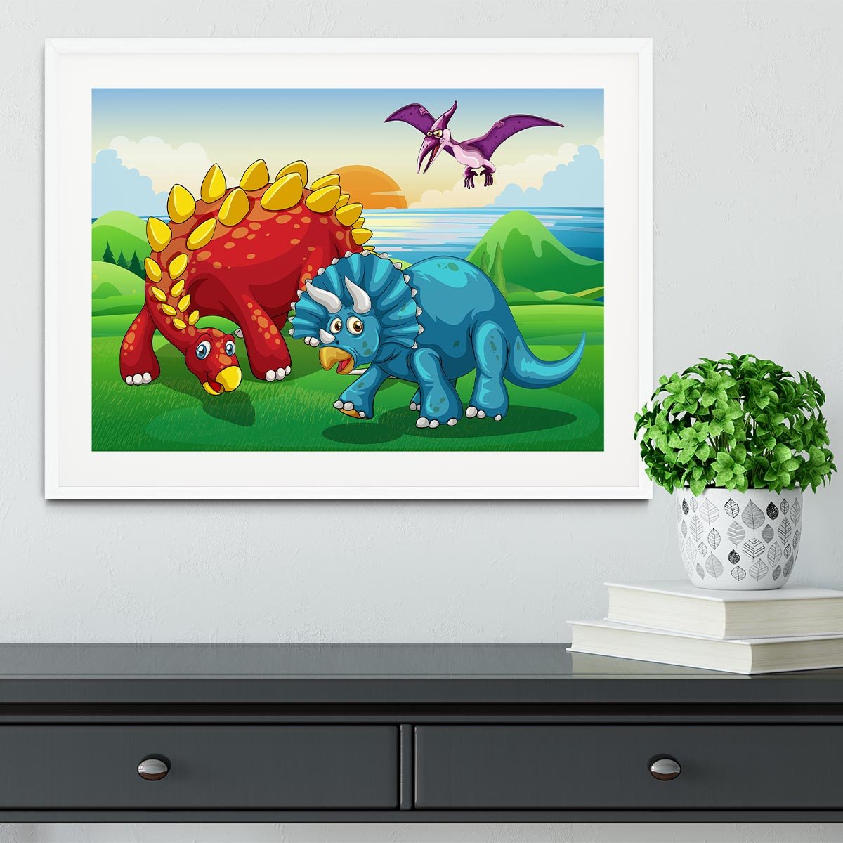 Dinosaurs in the park Framed Print - Canvas Art Rocks - 5