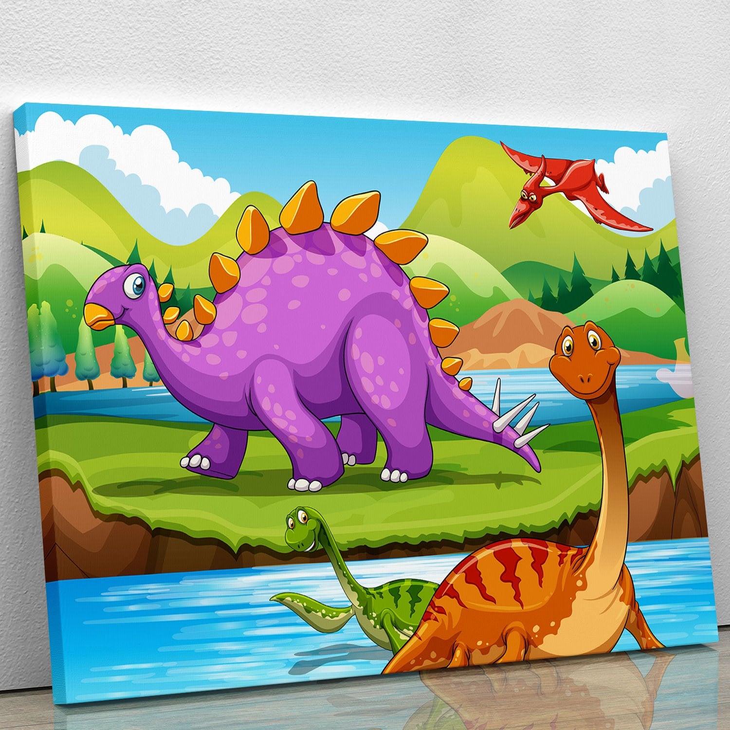 Dinosaurs living by the river Canvas Print or Poster