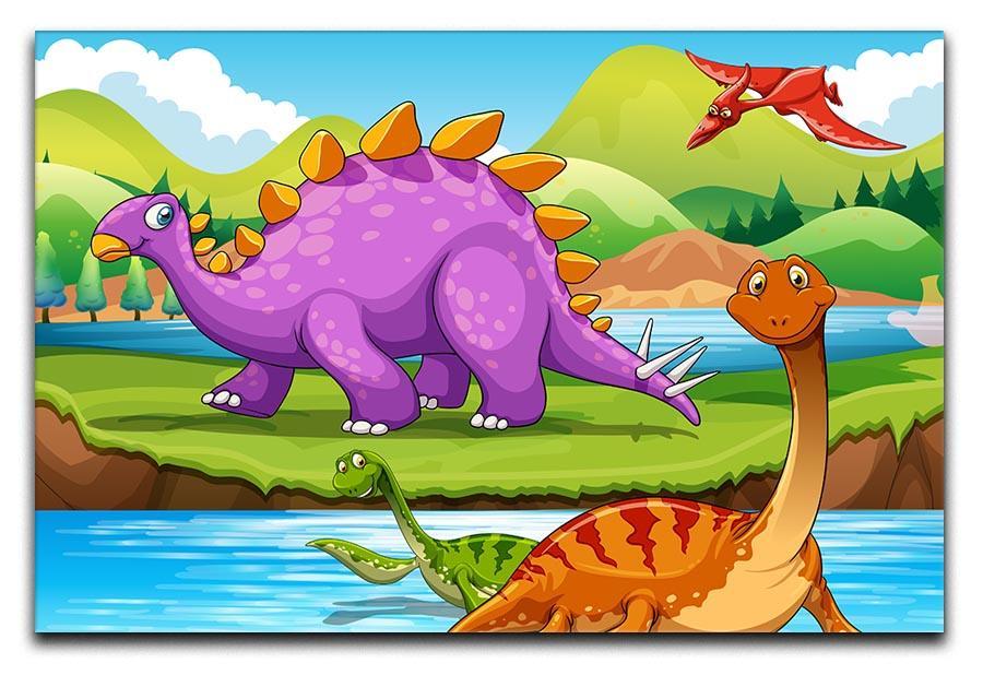 Dinosaurs living by the river Canvas Print or Poster  - Canvas Art Rocks - 1