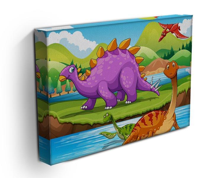 Dinosaurs living by the river Canvas Print or Poster - Canvas Art Rocks - 3