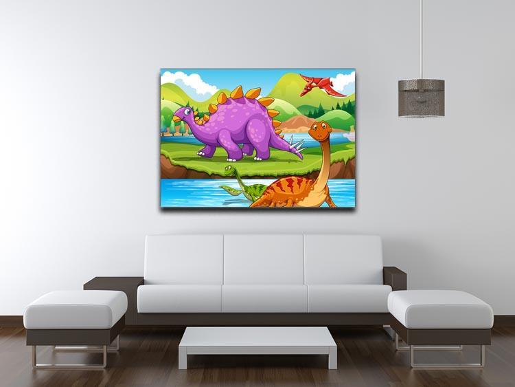 Dinosaurs living by the river Canvas Print or Poster - Canvas Art Rocks - 4