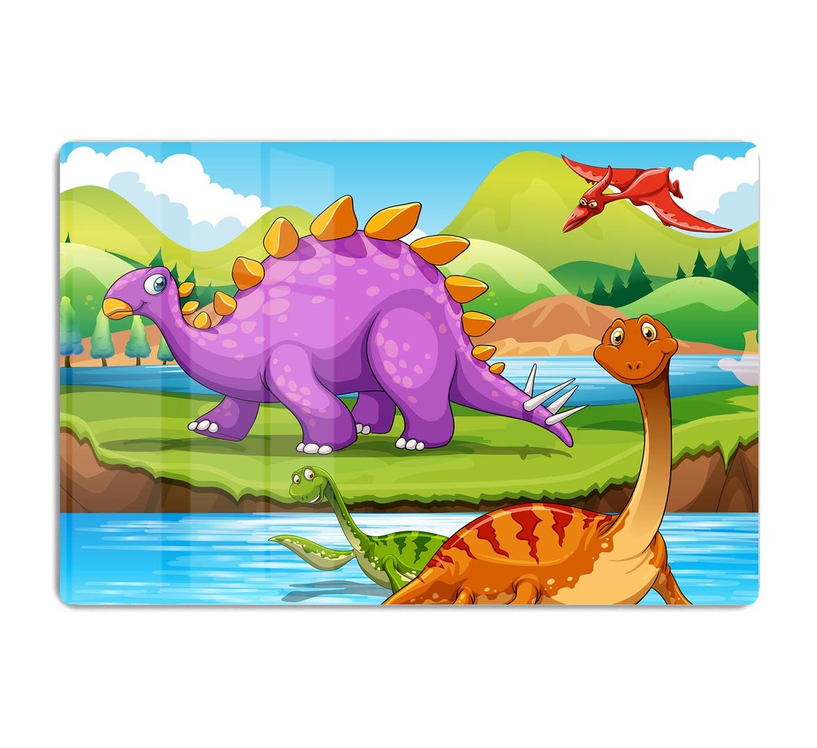Dinosaurs living by the river HD Metal Print
