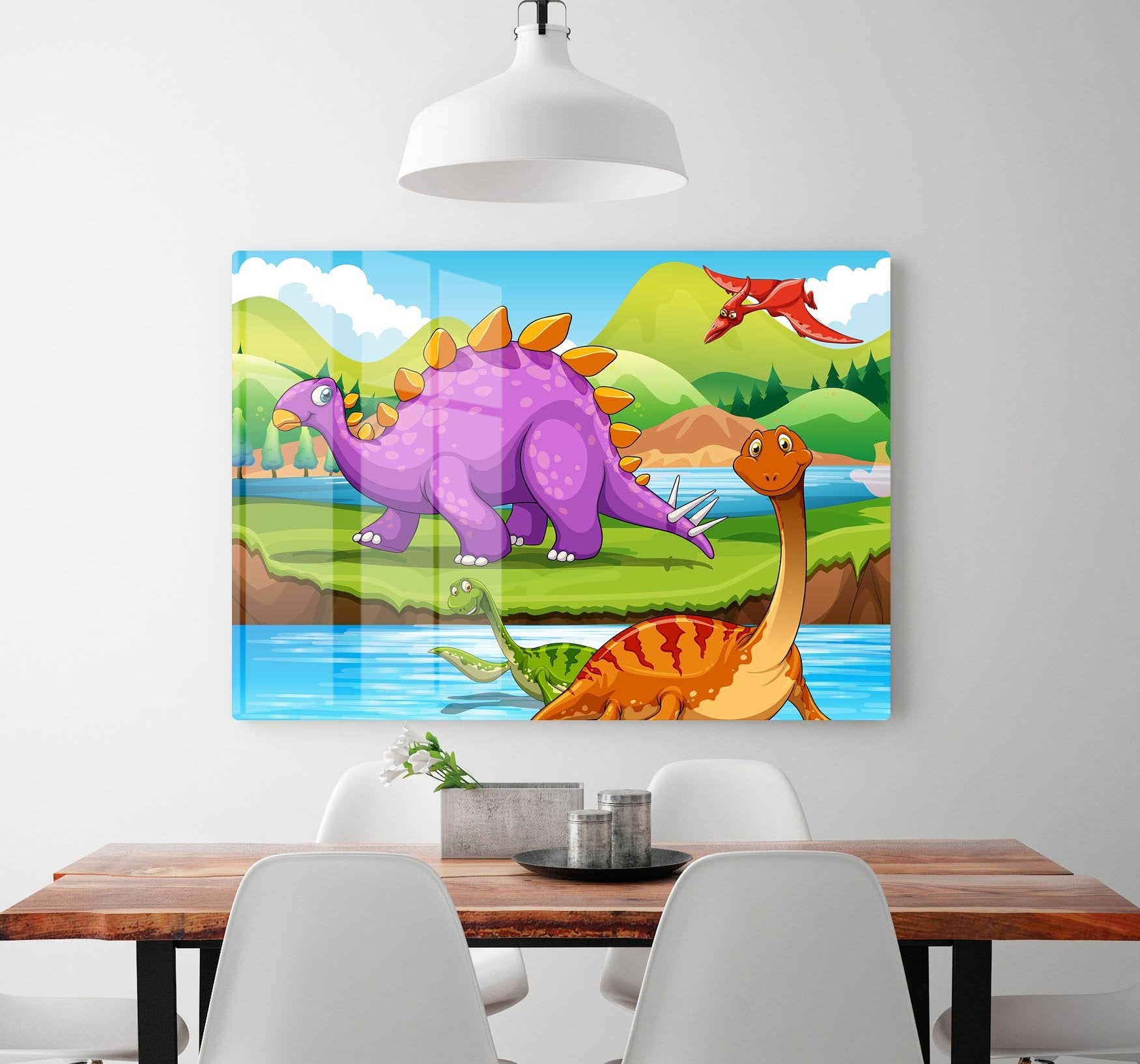 Dinosaurs living by the river HD Metal Print