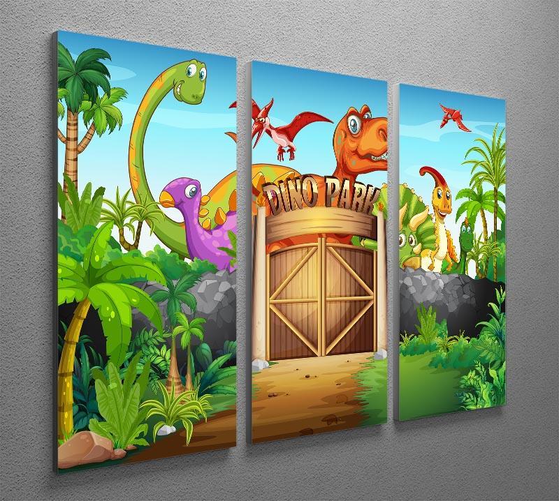 Dinosaurs living in Dino park 3 Split Panel Canvas Print - Canvas Art Rocks - 2