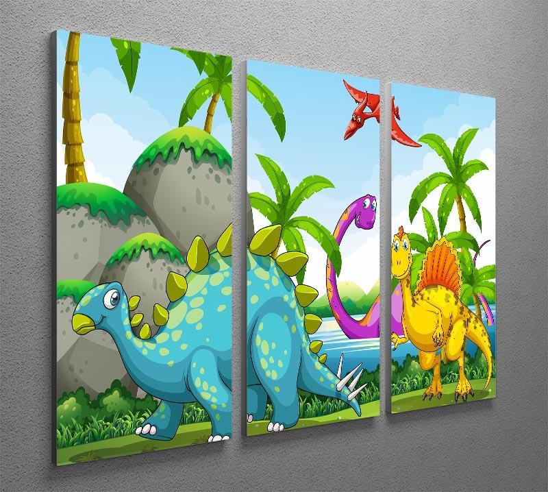 Dinosaurs living in the jungle 3 Split Panel Canvas Print - Canvas Art Rocks - 2