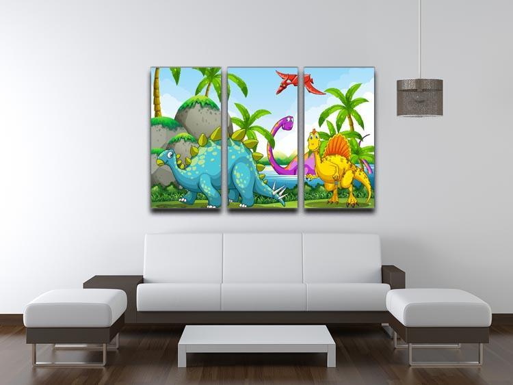 Dinosaurs living in the jungle 3 Split Panel Canvas Print - Canvas Art Rocks - 3