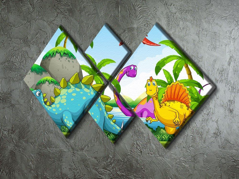 Dinosaurs living in the jungle 4 Square Multi Panel Canvas - Canvas Art Rocks - 2