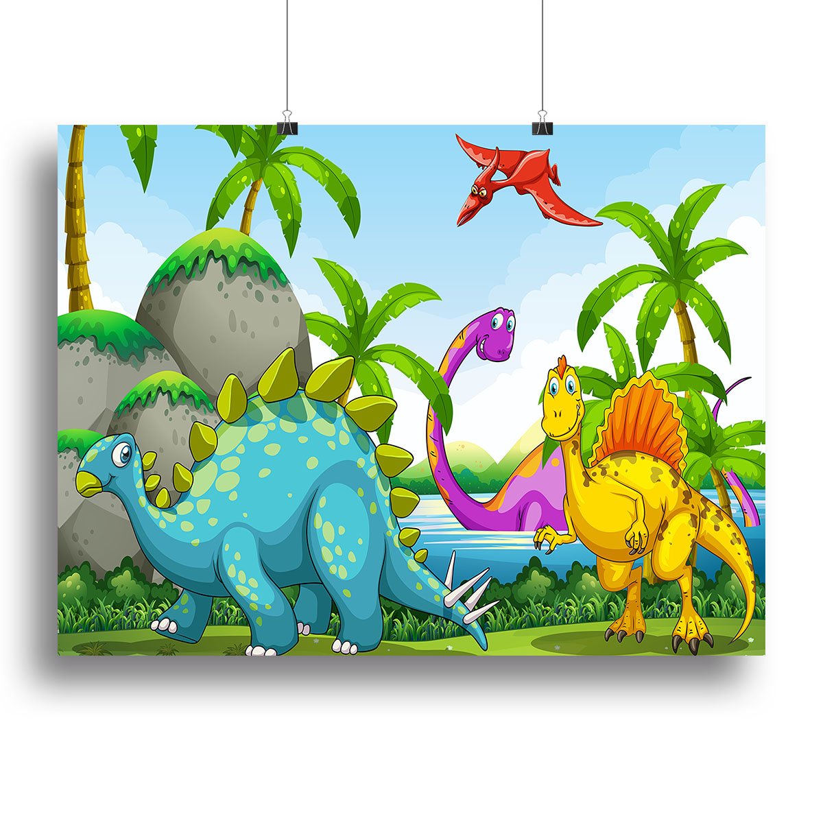 Dinosaurs living in the jungle Canvas Print or Poster