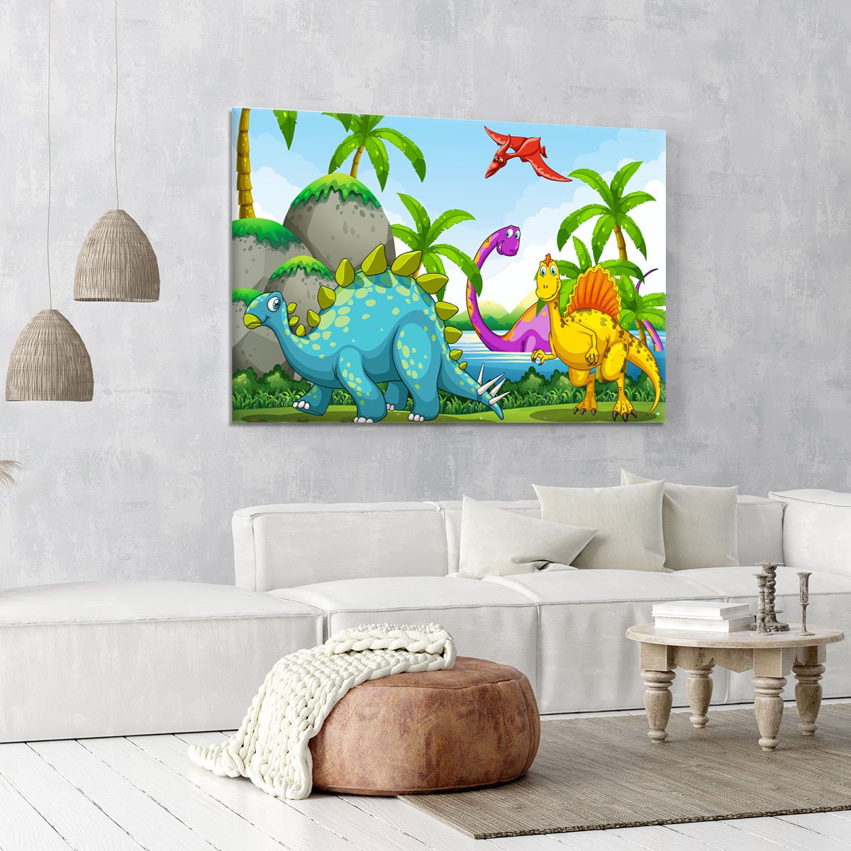 Dinosaurs living in the jungle Canvas Print or Poster