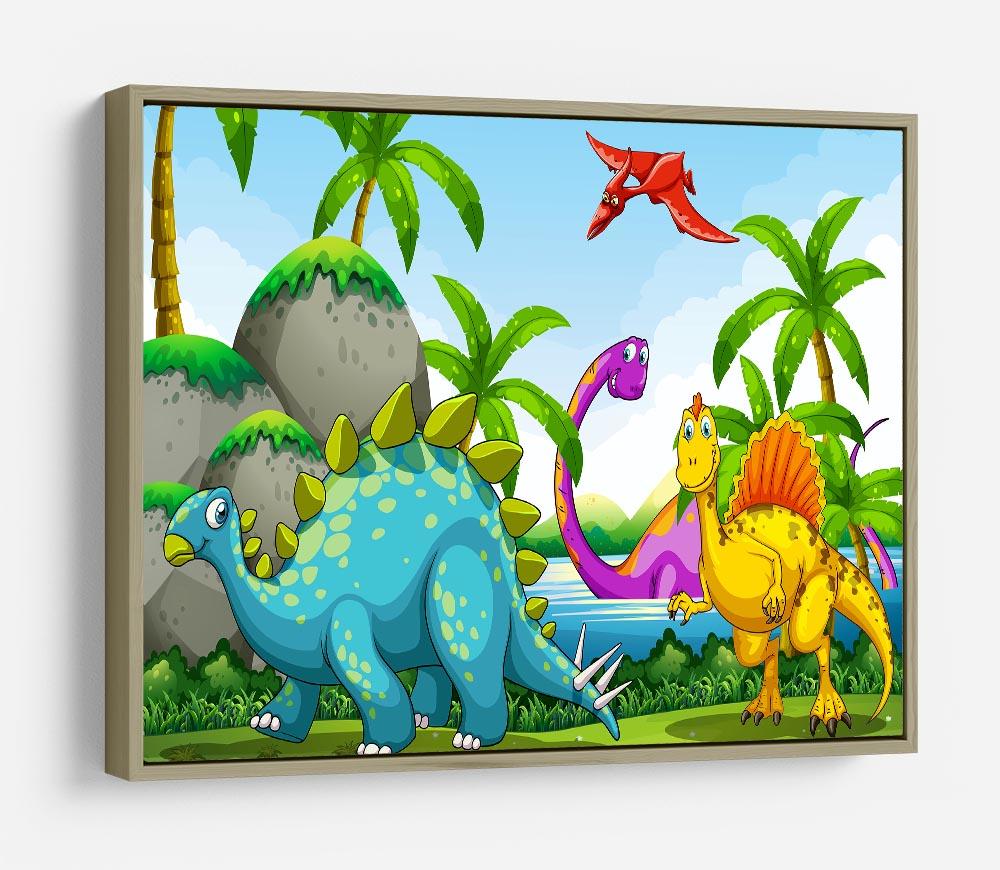 Dinosaurs living in the jungle HD Metal Print